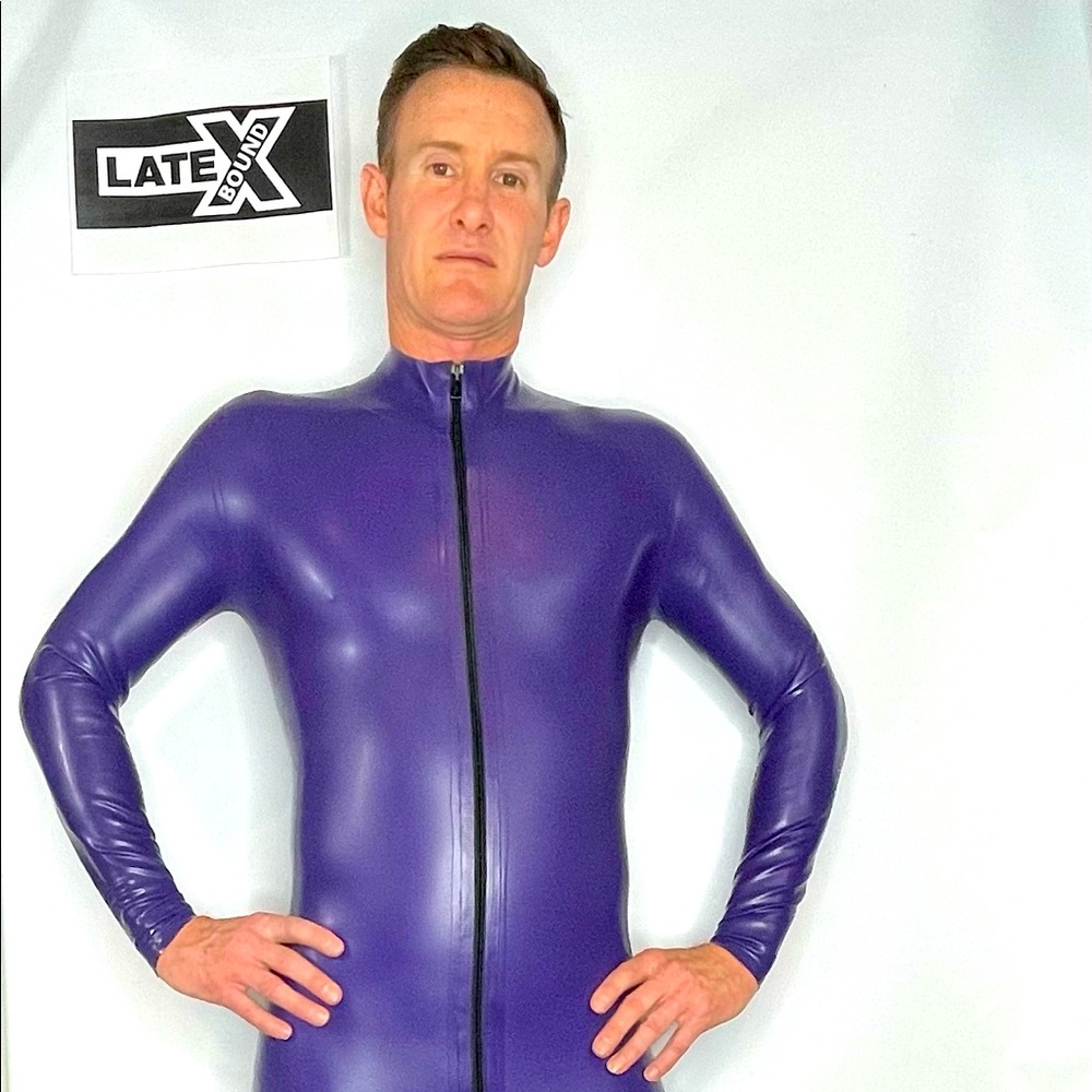 Chlorinated Latex Front Zipper Catsuit 0.45mil color Purple